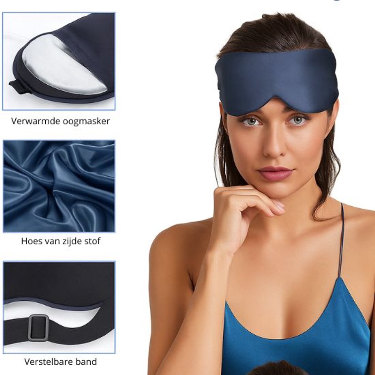 TRESTO Verwarmd Oogmasker – 100% Zijde | 4 Warmtestanden – Blauw
