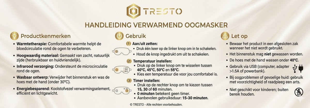 TRESTO Verwarmd Oogmasker – 100% Zijde | 4 Warmtestanden – Roze