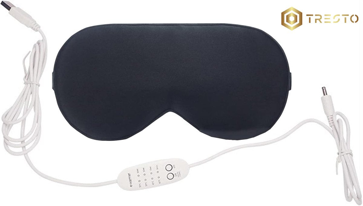TRESTO Verwarmd Oogmasker – 100% Zijde | 4 Warmtestanden – Zwart