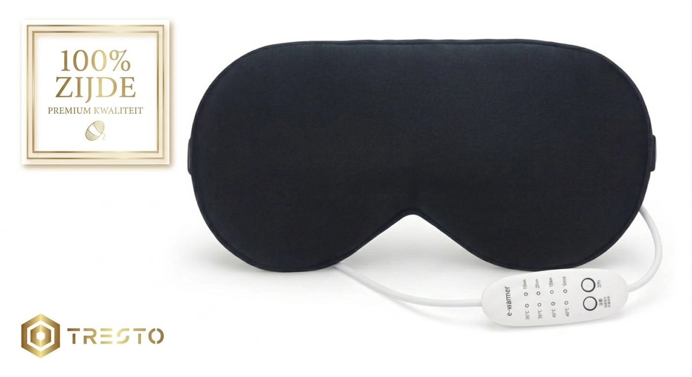 TRESTO Verwarmd Oogmasker – 100% Zijde | 4 Warmtestanden – Zwart